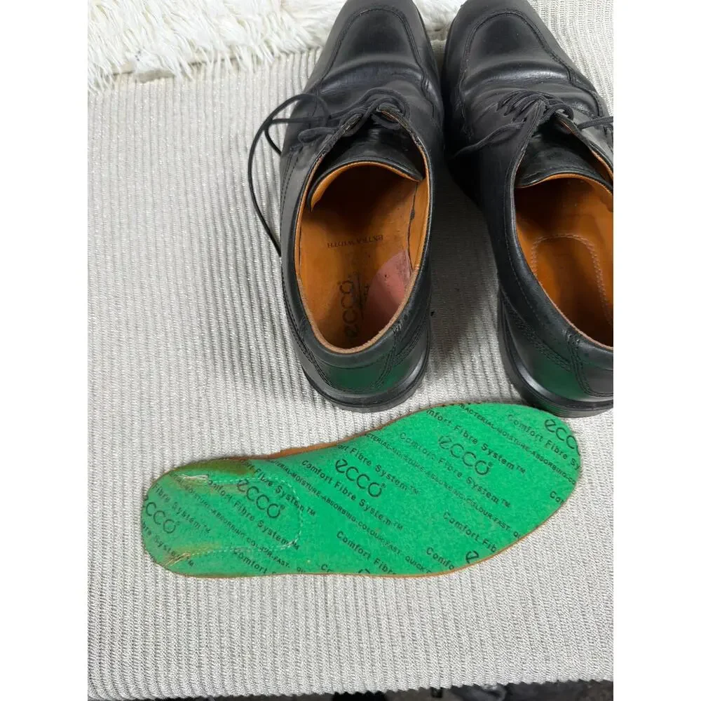 Ecco Shoes Mens Size 41 EU Black Leather Oxford Extra Width Made Portugal